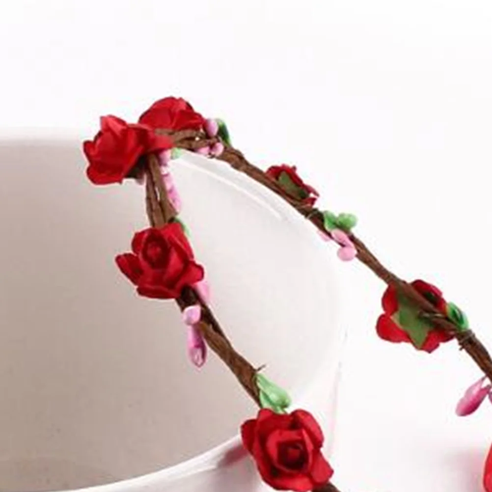 عصابة رأس للأطفال مزخرفة بالورود على شكل زهور للأطفال خفيفة الوزن لحفلات الفتيات والسفر والتصوير الفوتوغرافي باللون الأحمر #5