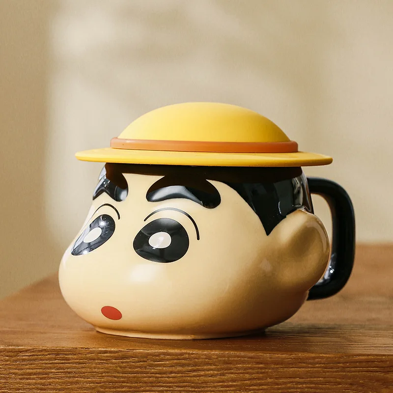 

New Kawaii Crayon Shin Chan Creative Design Water Cup Ceramic Mug with Lid Dustproof Cup Children's Cute Male and Female Gifts