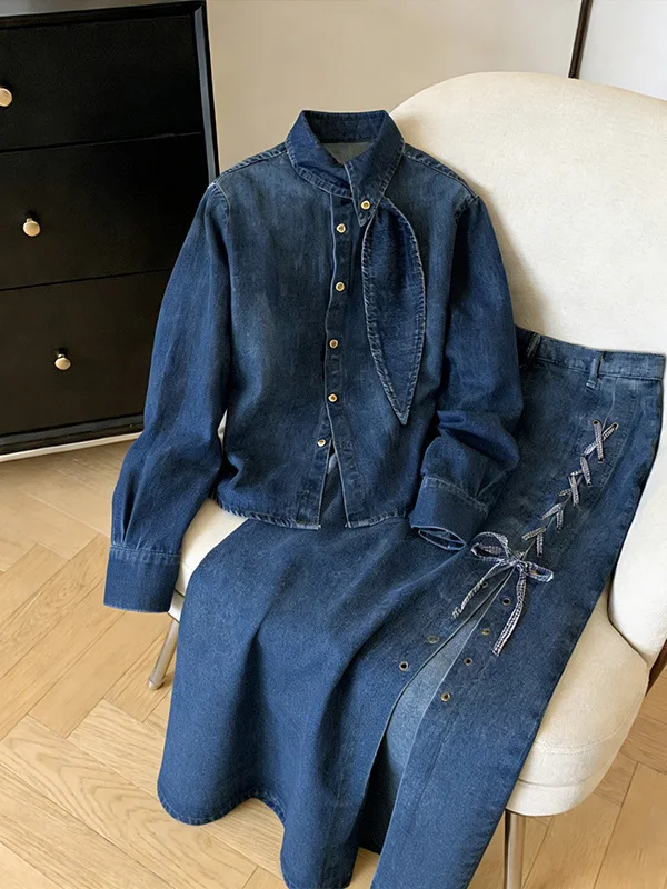 

Slimming Vintage Long Sleeve Collared Denim Shirt Women's Spring 2026 New Style Korean Version Loose Fit Button up Top