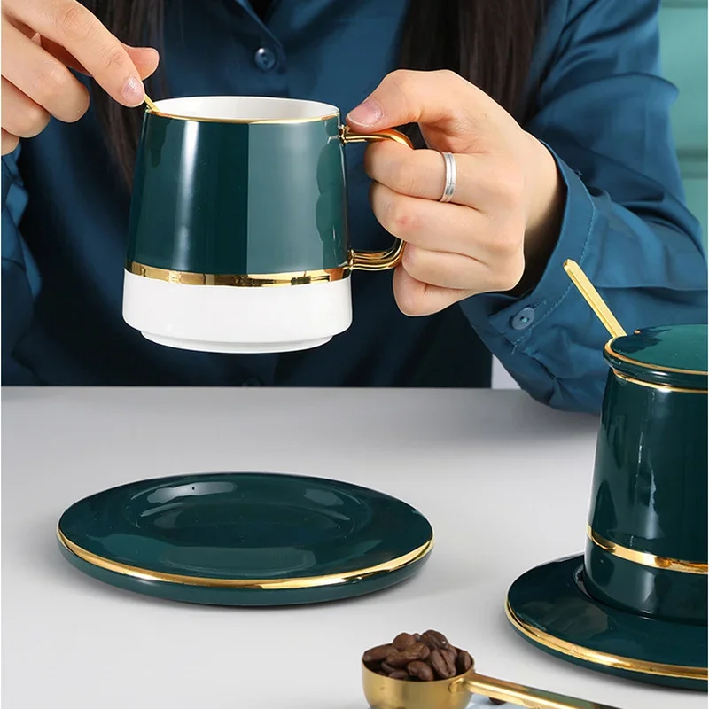 

Керамическая кофейная чашка, блюдце, ложка, подарочная коробка, скандинавская кружка для зеленого чая с крышкой, посуда для напитков, бытовые кухонные принадлежности, чашка для воды U0A