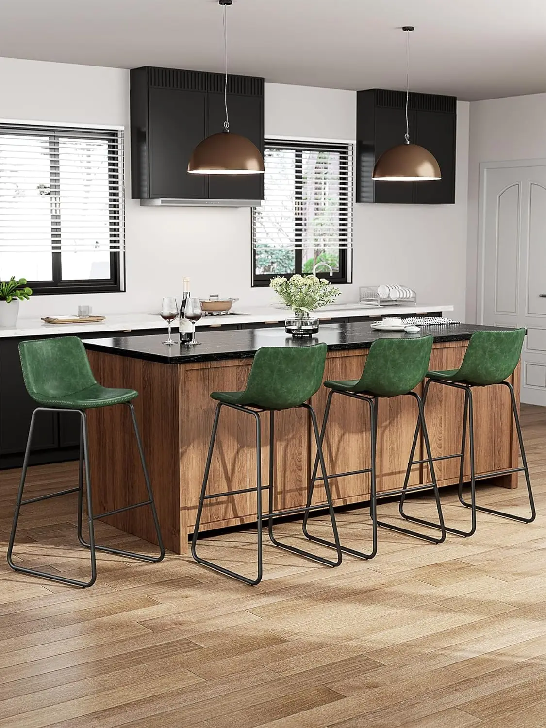 Bar Stools Set of 4, 30 Inches Counter Height Bar Stools with Back, Modern Faux Leather Barstools with Metal Legs and Footrest,