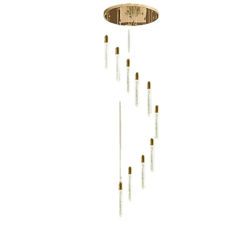 

Postmodern minimalist creative staircase long chandelier duplex living room light staircase rotating