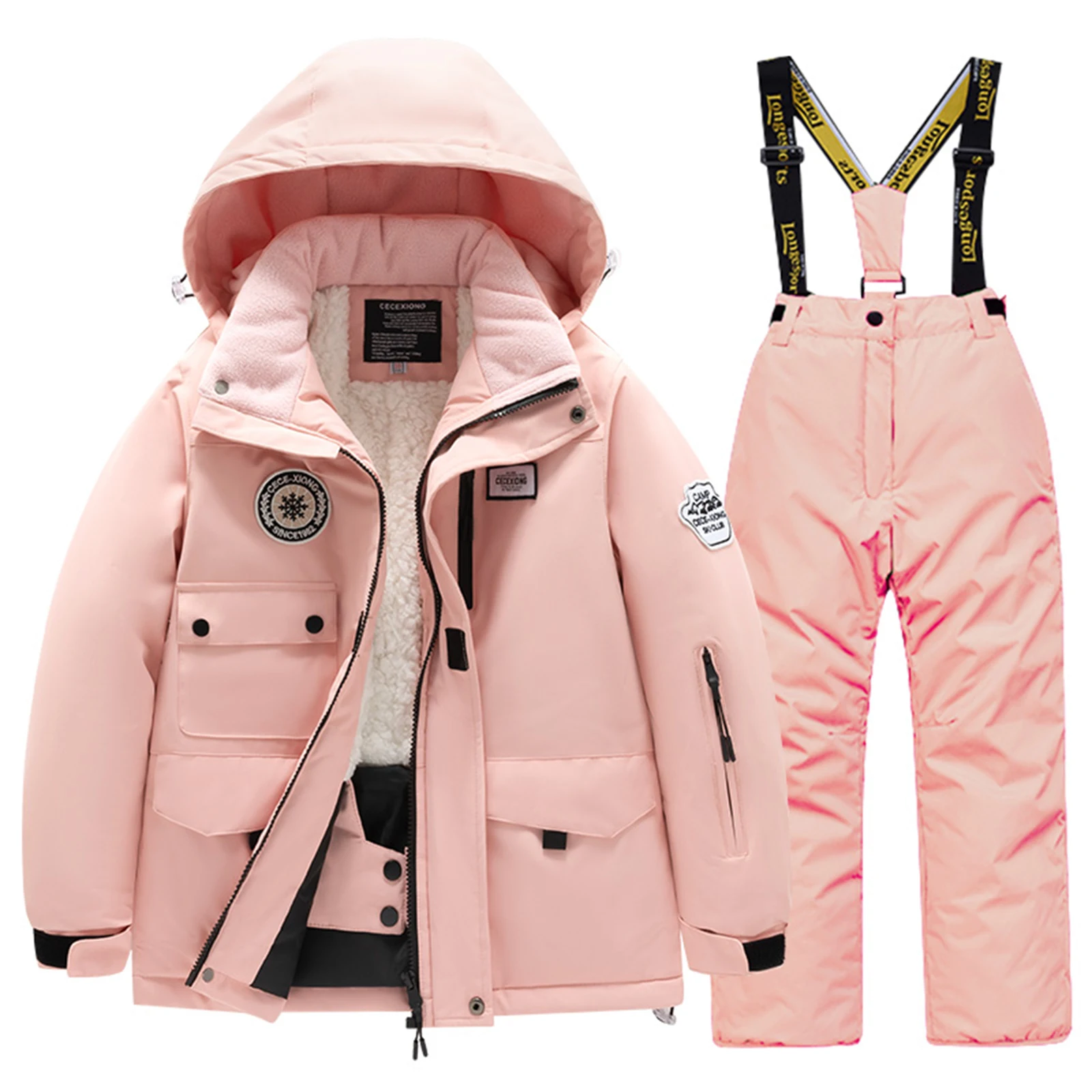 

Winter Children'S Fashionable Ski Suit Set Single Board Thick Warm Waterproof Cotton Clothing Equipment Snowboard Jacket