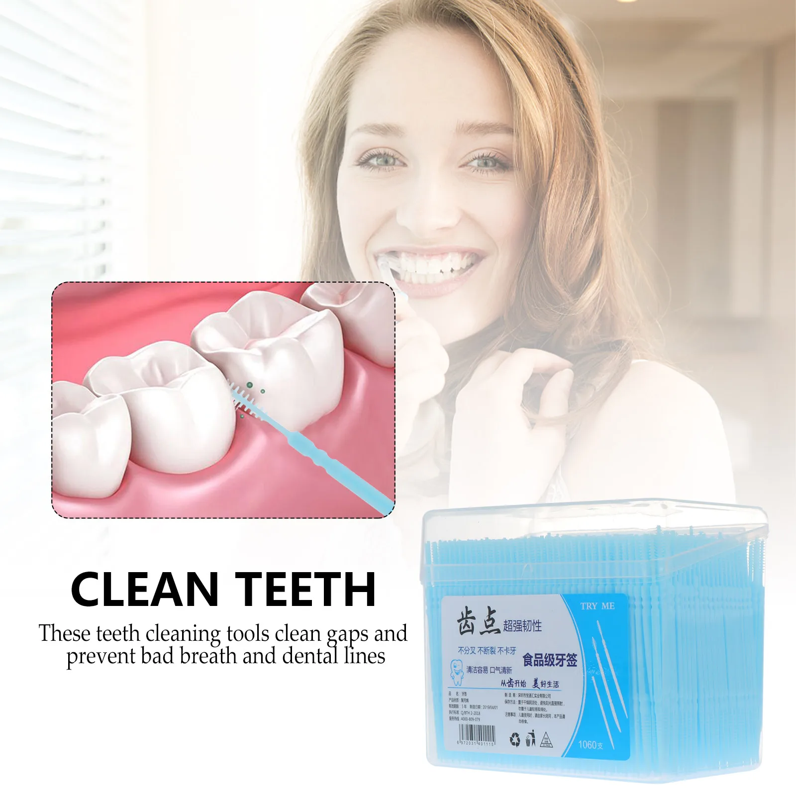 

1060pcs Double-headed Toothpicks Portable Plastic Floss Picks for Teeth Cleaning Interdental Brushes Travel Safe Food Grade