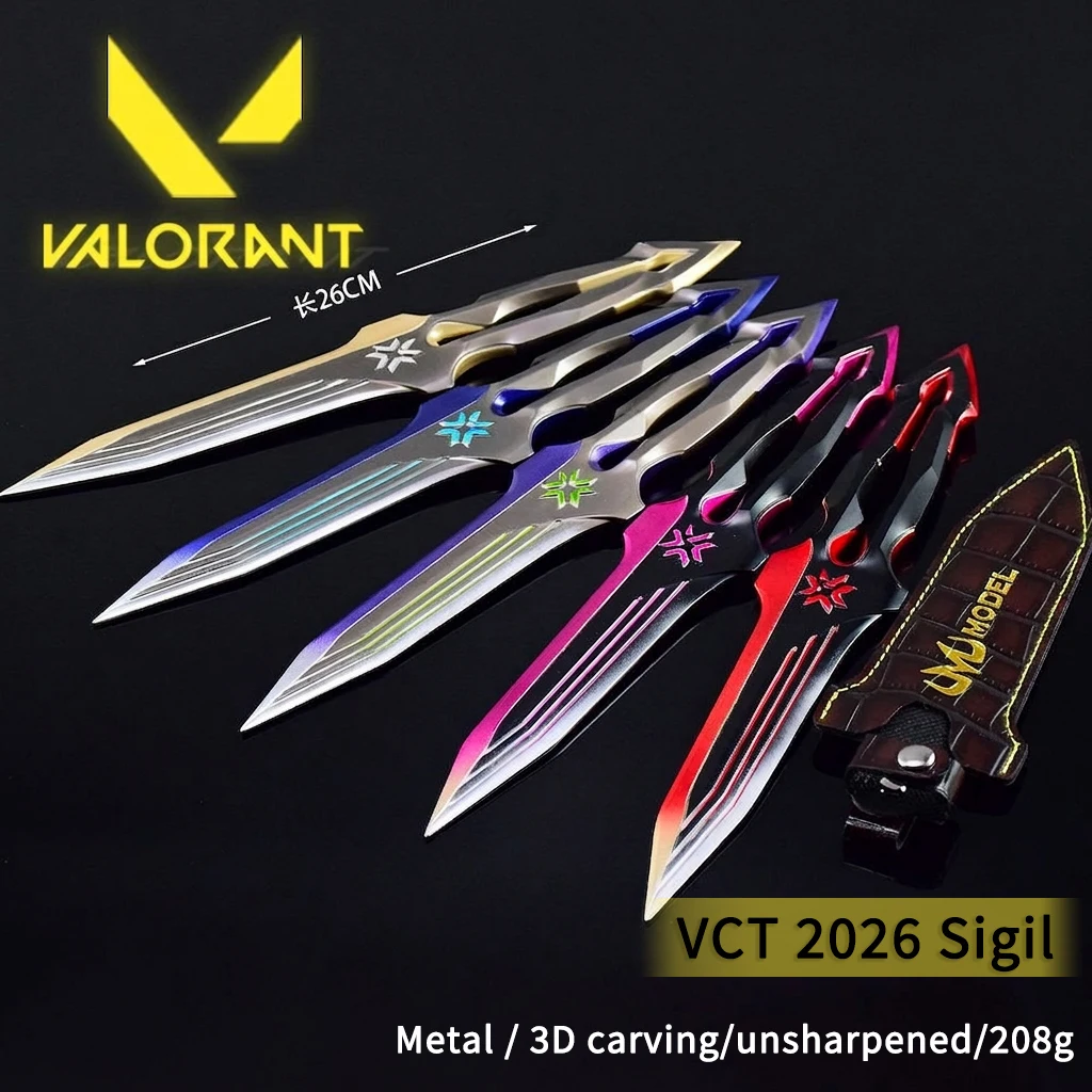 

New Game 26cm Cosplay Props Metal Keychain Valorant VCT 2026 Sigil 1:1 model Alligator-pattern leather case birthday gift