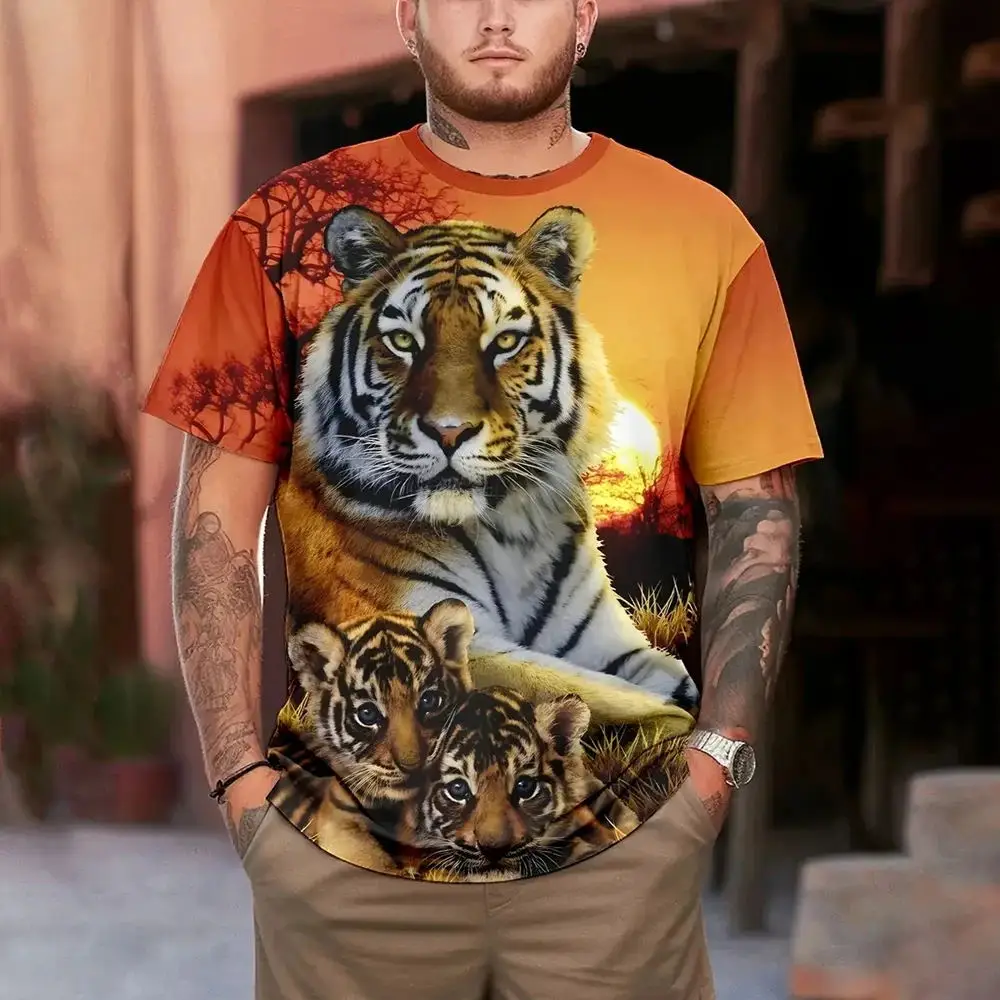 2024 Men‘S T Shirt Plus Size Men's 3d Tiger Graphic Print T-Shirt Vintage Style Short Sleeve Tees For Males Loose Oversized Tees