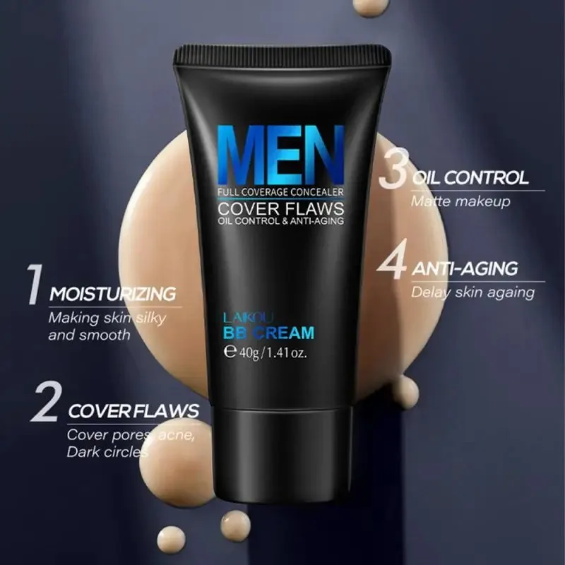 LAIKOU Men's BB Cream Natural Waterproof for Oil Control Acne Treatment Concealer Skin Improvement Deep Cleansing  Cosmetics 40g