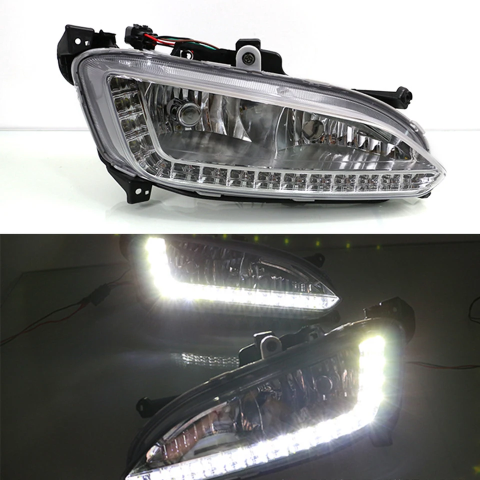 Right Side LED DRL Daytime Running Light & Fog Lamp Assembly For Hyundai Santa Fe / IX45 (2013-2015)