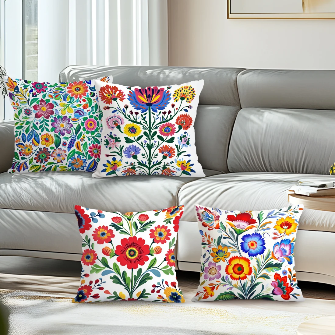 Polish Art Flowers Cushion Pillowcase Printed Polyester 45x45cm Throw Pillowcover Decorative Sofa Cushion Pillowslip Home Decor