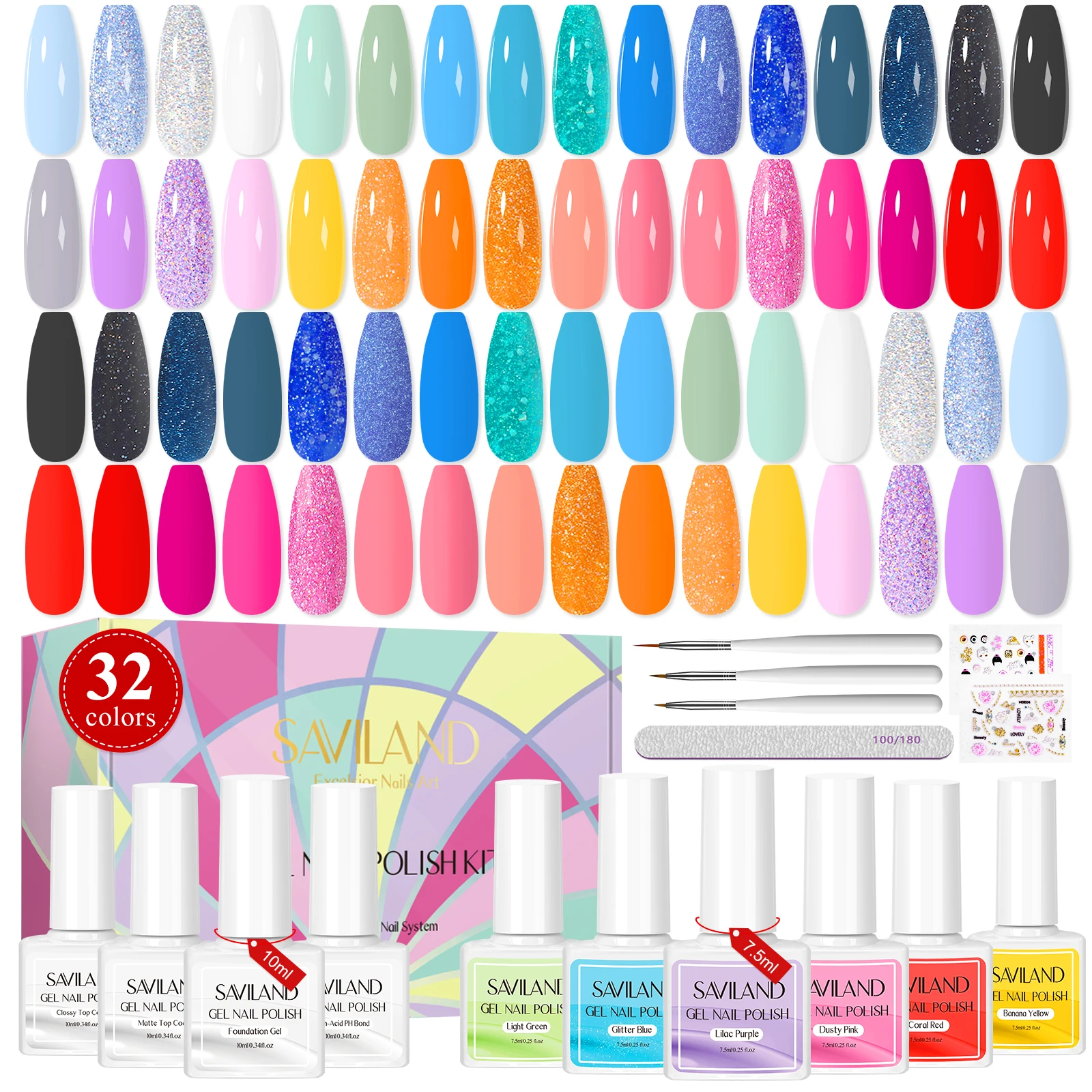 SAVILAND 42Pcs Gel Nail Polish Kit Nail Polish Set with Base and Top Gel Coat Soak Off UV Gel Polish for DIY Salon Women