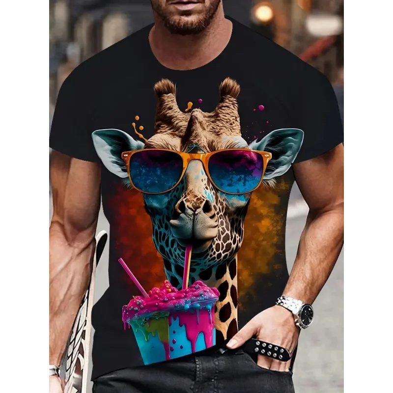 Men's T-shirt with Fun Animal Pattern 3D Print - Summer Retro Casual Sports Short Sleeve Adult Quick-Dry Breathable Clothing