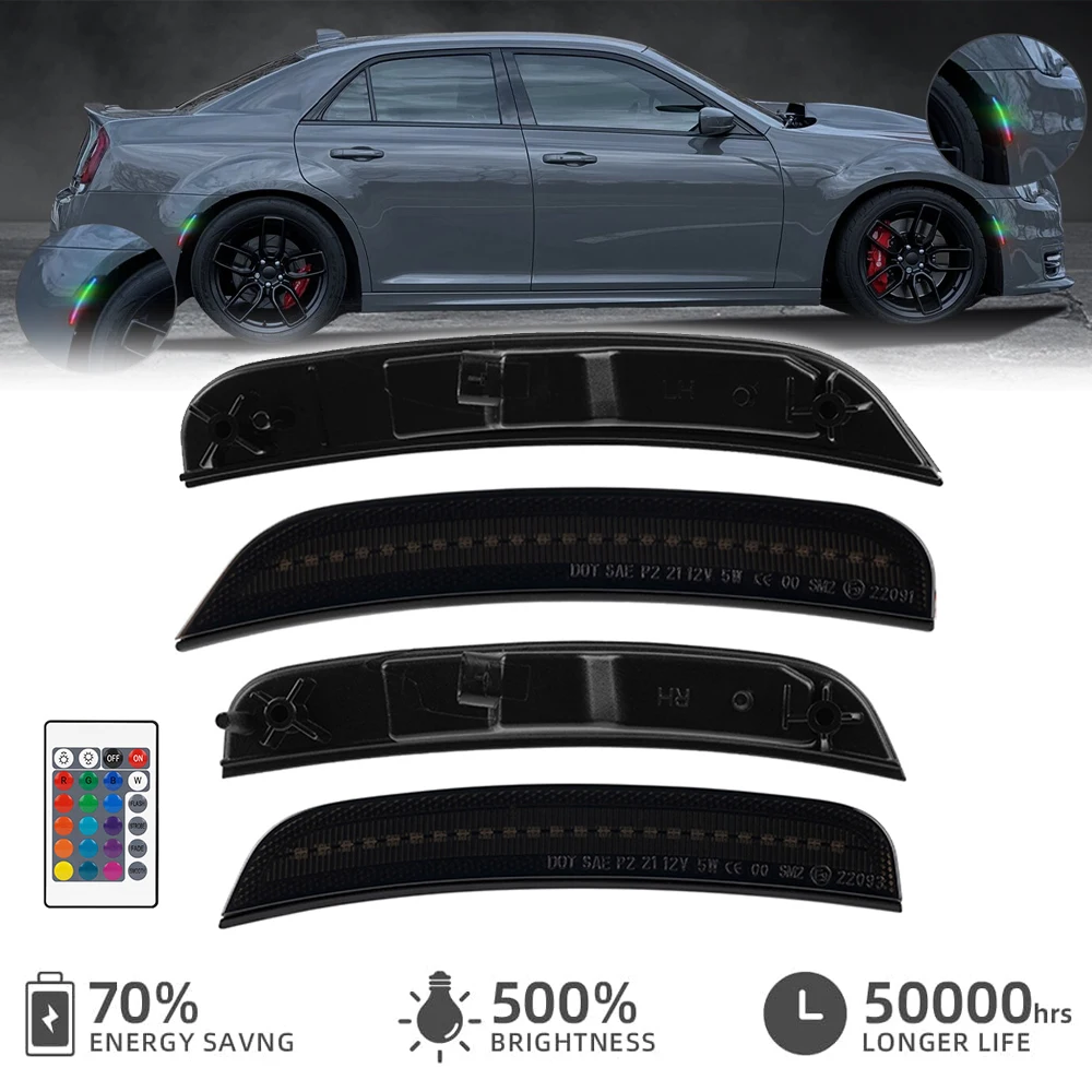 

4pcs Smoked LED RGB Front Rear Fender Side Marker Light for Chrysler 300 2015-2023 Auto Indicator Turn Signal Multi-Color Lamp