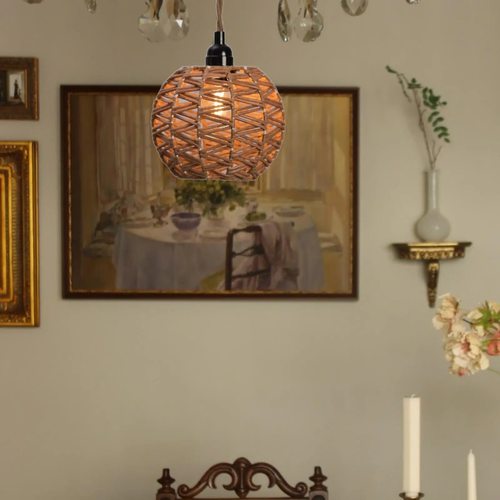 Pendant Lamp Shade Light Fixture Shade Chandelier Lamp Shade Woven Lamp Shade Bulb Guard for Living Room Kitchen Decoration