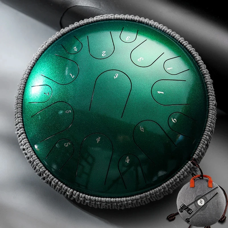 Hluru Professional Steel Tongue Drum 15 Notes 14 Inch Tank Drum Titanium Alloy Steel Glucophone Handpan Key D Meditation Yoga