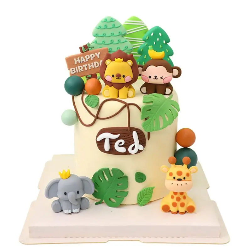 

Jungle Safari Cake topper Lion Elephant Giraffe Monkey Cake Decor Forest Animal Cake Topper for Kids Birthday Party Baby Shower