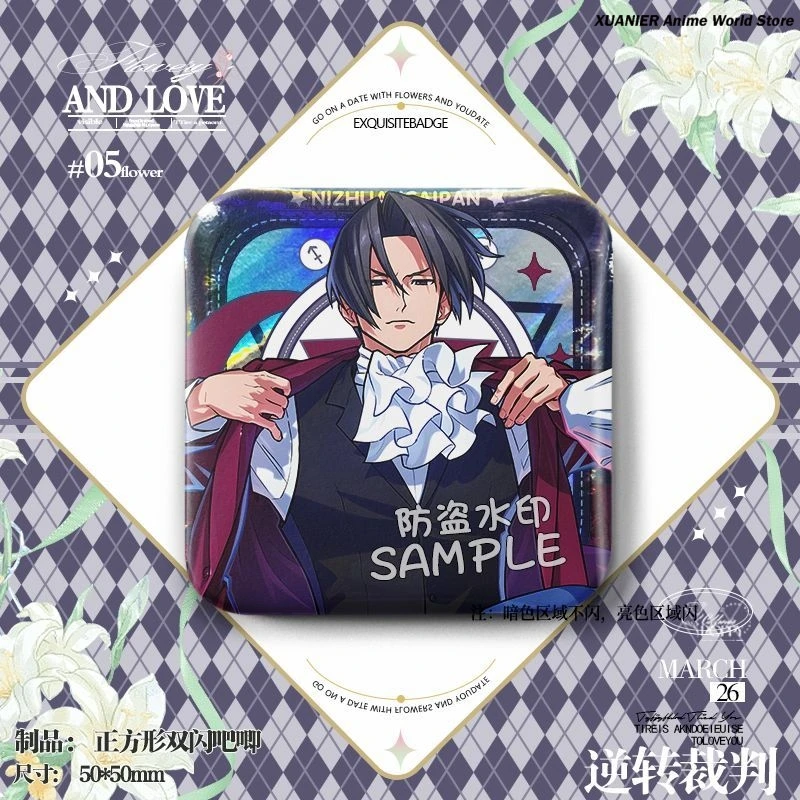 Miles Edgeworth Apollo Justice Ryunosuke Naruhodo Square Q Version Badge Brooch Pin Bedge Anime Decoration Backpack Pendant Gift view 3