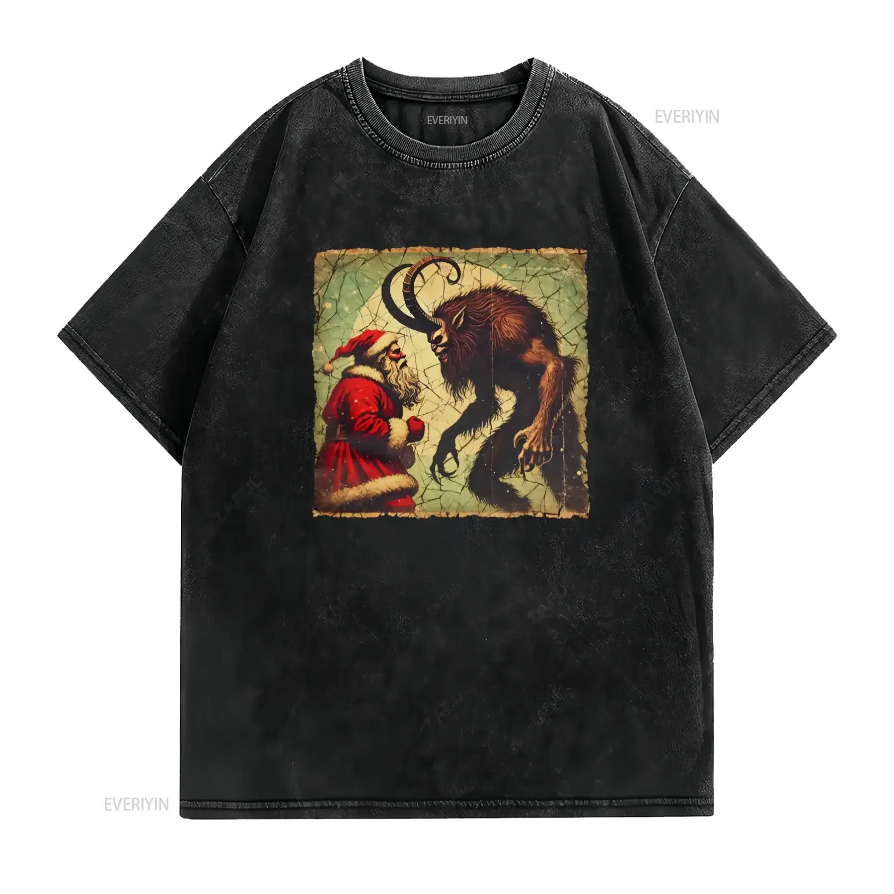 Krampus vs Santa Claus T Shirt Merry Creepmas Dark Holiday Apparel Vintage Style Christmas Folklore Idea vintage Washed