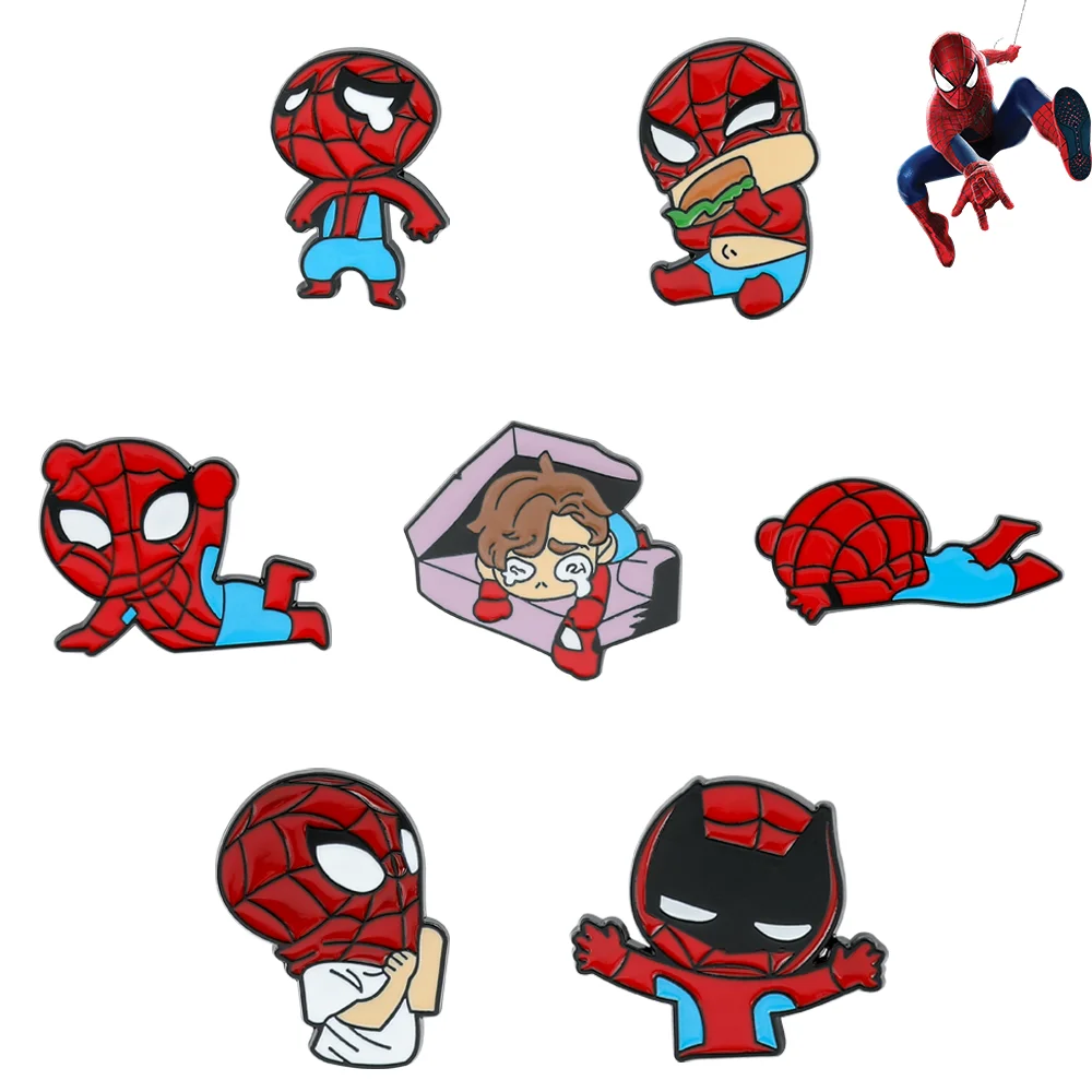 Superhero Spiderman Enamel Pin Avengers Figure Metal Badge Brooch Jacket Jeans Lapel Pin Cute Jewelry Accessories