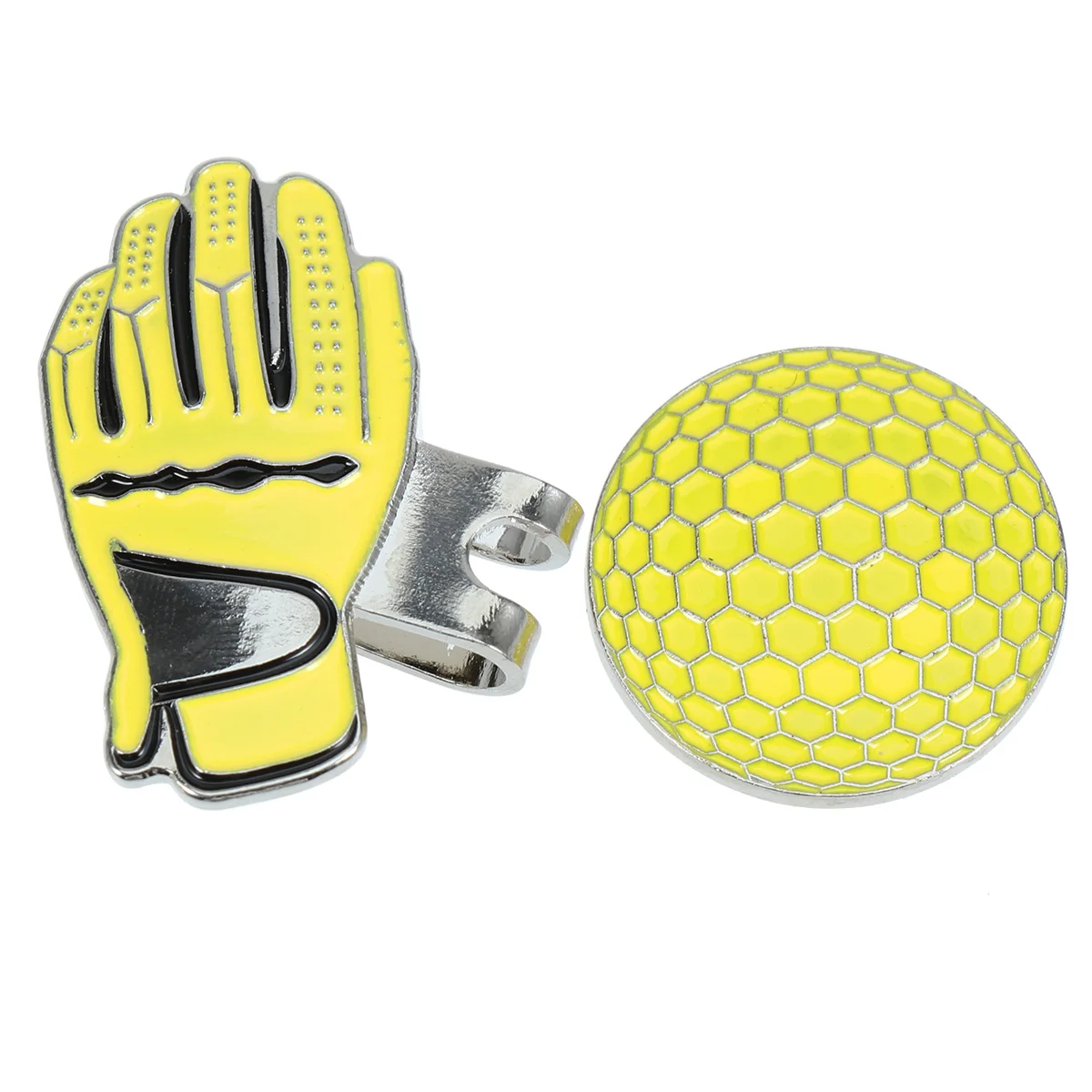 قفازات على شكل قبعة صفراء، مشبك قناع، علامة كروية متينة، حجم الجيب، محمول، خفيف الوزن، قبعة جولف من خليط معدني