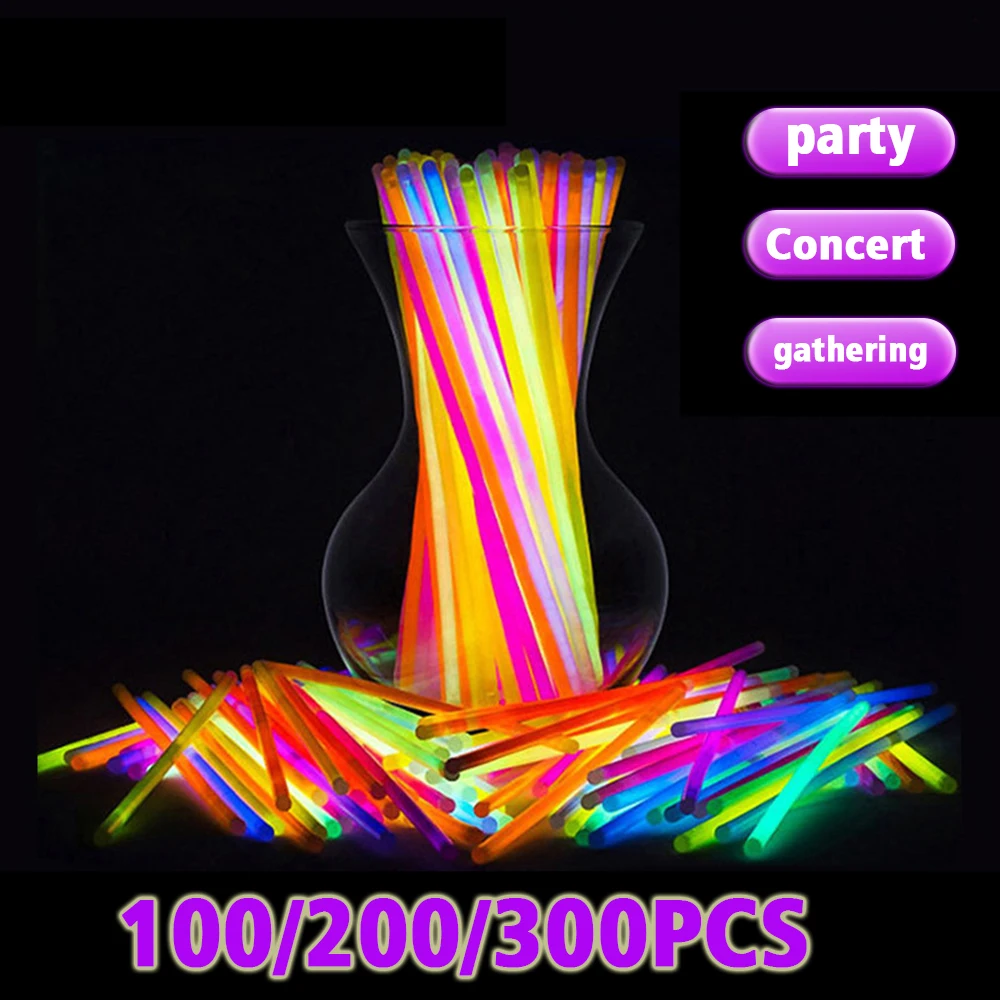 100/200/300pcs Fluorescence Stick Halloween Christmas Concert Grand Event  Luminous Bracelet Luminous Props Glow Sticks