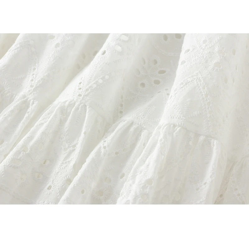 White A-line Skirt Spring Summer Women Fashion Hollow Out Cotton Skirt Female Vintage Elegant High Waist Aesthetic Skirt Lady