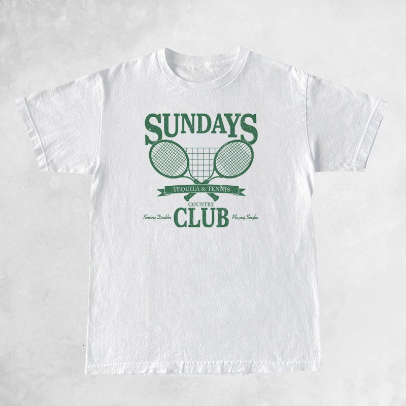 Sundays Tennis Club Unisex Retro Graphic Tees 2022 Summer Fashion Streetwear Tee Shirt Women Sport T-shirts Vintage Tops Clothes