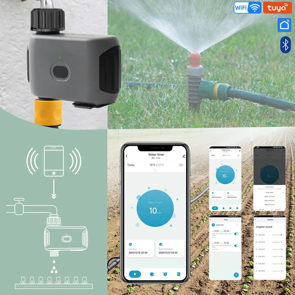 Imagem -03 - Impermeável Jardim Irrigação Inteligente Irrigação Automática Wi-fi Doméstica Temporizador de Água Suporte Tuya App Irrigação por Gotejamento Piscinas Gramados