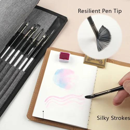 Imagen 2 del producto SeamiArt-Juego de pinceles de pintura gris plateado de diferentes formas, 24 Uds., para pintura al óleo de acuarela Gouache, suministros de Arte, papelería