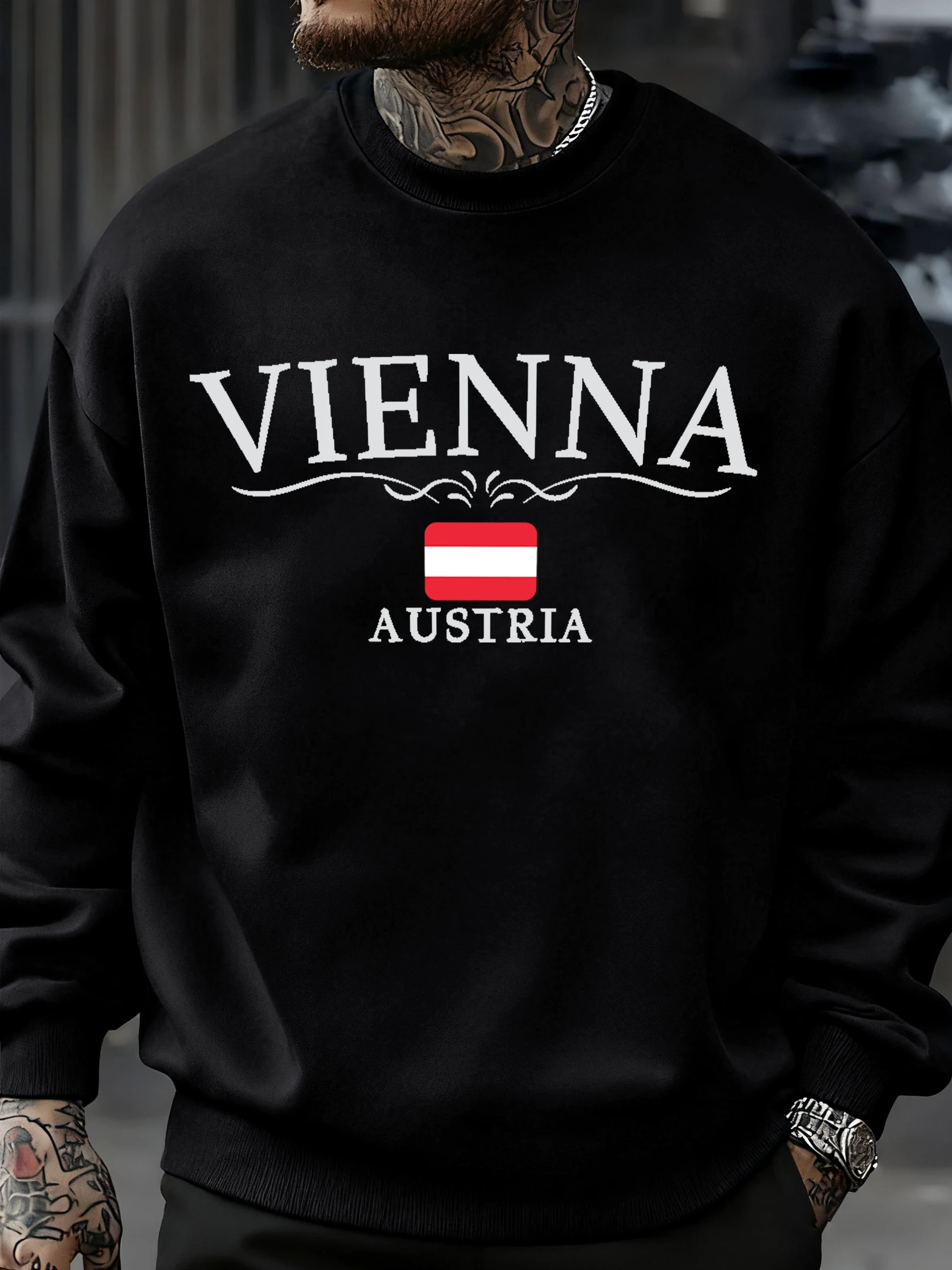 فيينا النمسا العلم المطبوعة الرجال بلوزات س الرقبة مريح البلوفرات الخريف الصوف ملابس فضفاضة للجنسين الرجعية مقنعين هوديي