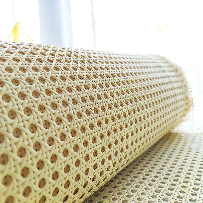 Material de tecelagem do rolo plástico do rattan da grade de vime do webbing plástico amarelo claro da cana do ciano para a decoração da mobília do armário da cadeira quente