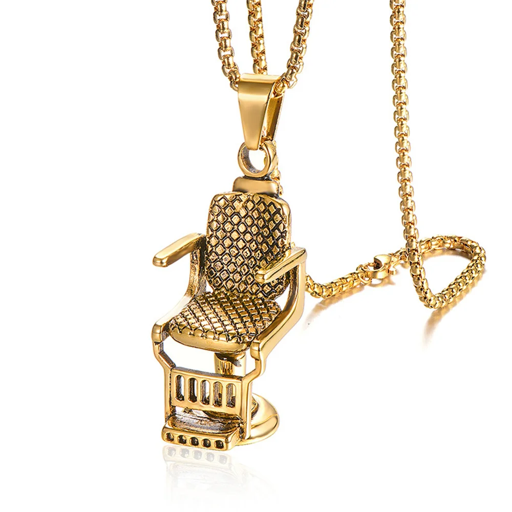 Punk Barber Stuhl Sitz Form Anhänger Männlich Gold Silber Farbe Edelstahl Barber Halskette für Männer Barbershop Schmuck Geschenk