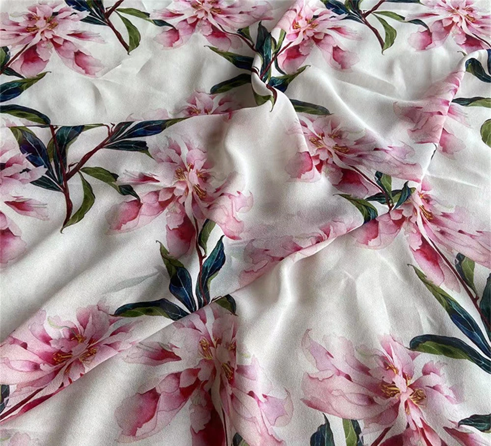 

100% Silk Elegant Georgette Silk Printed Fabric Summer Mulberry Silk Dress Shirt Silk Fabric Soft Transparent，12mm Thickness