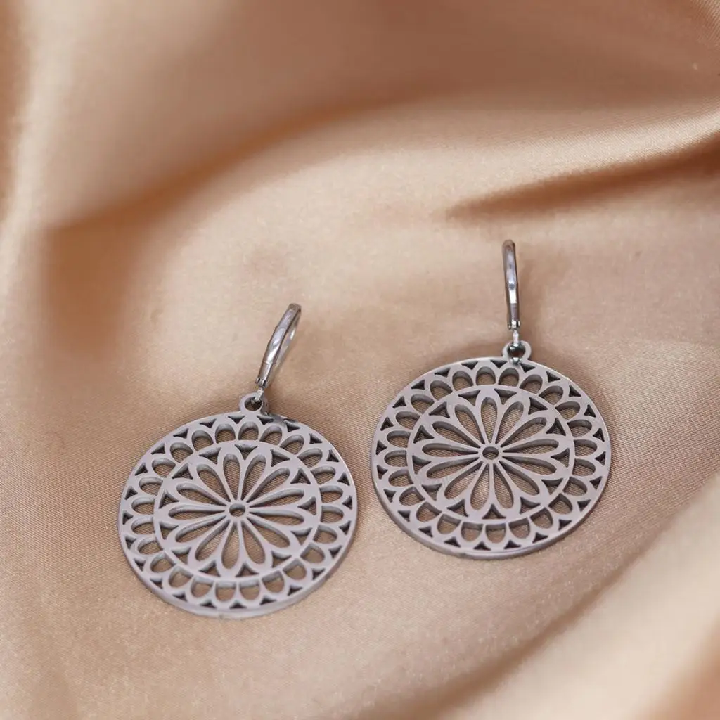 Mandala Flower Of Life Hoop Earrings For Women Bohemia Jewelry Ethnic Earrings Gift