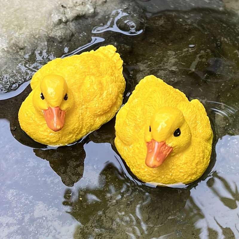 2 Stück Niedliche Schwimmende Entenküken-Skulpturen aus Harz, Teichdekoration für Aquarium und Feengarten