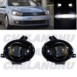 For VW Golf 6 A6 MK6 2009 2010 2011 2012 2013 Pair Left And Right Front Convex Lens Fog Light Lamp with LED Bulbs