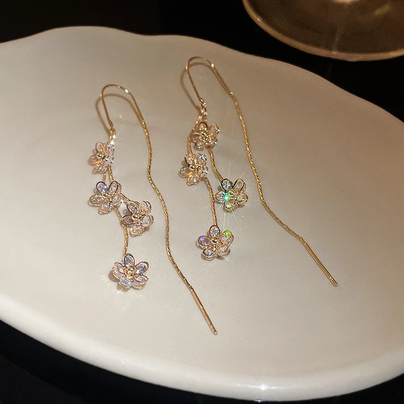 Gold Plating Wave Long Fringe Square Geometric Ear Lines for Women Flowers Butterfly Water Drop Star Temperament Dangle Earrings image 5