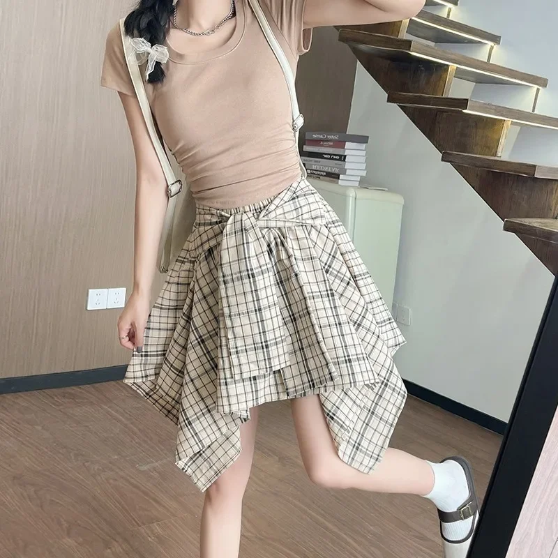 Gonna scozzese irregolare classica estate donna moda camicia gonne abito tubino sottile abiti stile dolce Preppy tutti i pantaloni abbinati