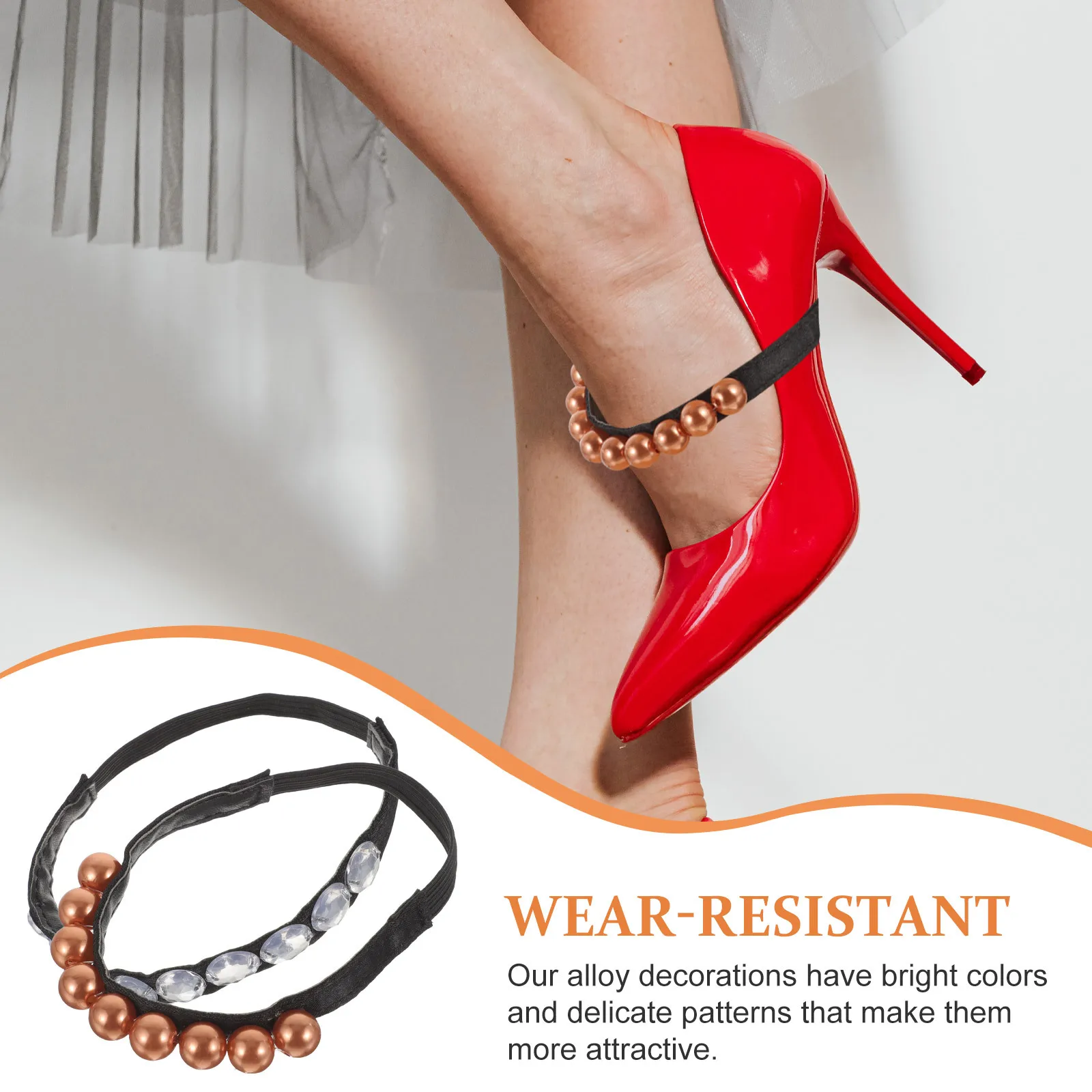 قطعتان من أحزمة الأحذية المرنة المصنوعة من اللؤلؤ المضادة للانزلاق لأحذية الكعب العالي المريحة وحزام حذاء الرقص الموسع