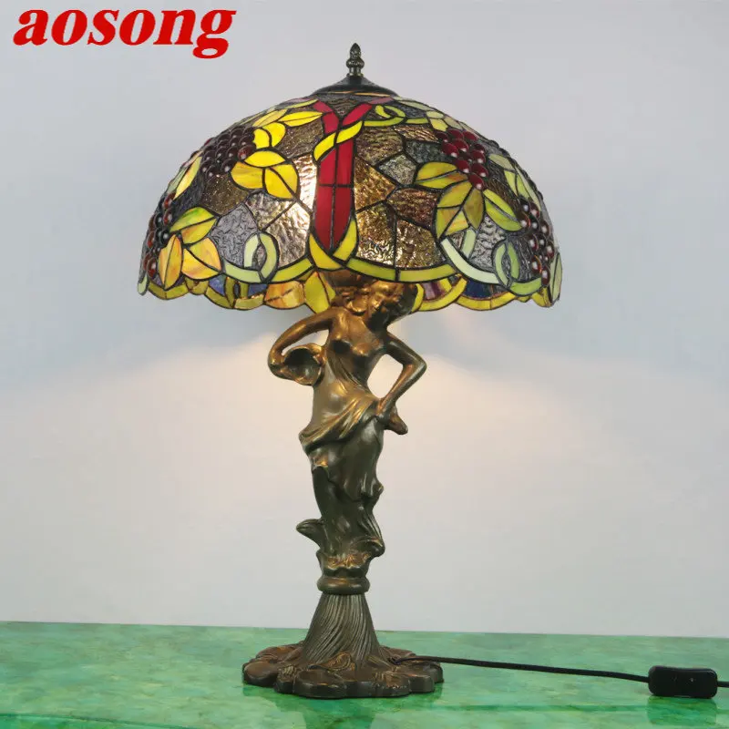 

AOSONG European Tiffany Glass Table Lamp LED Creative Retro Fine Desk Light Decor For Home Living Room Bedroom Bedside