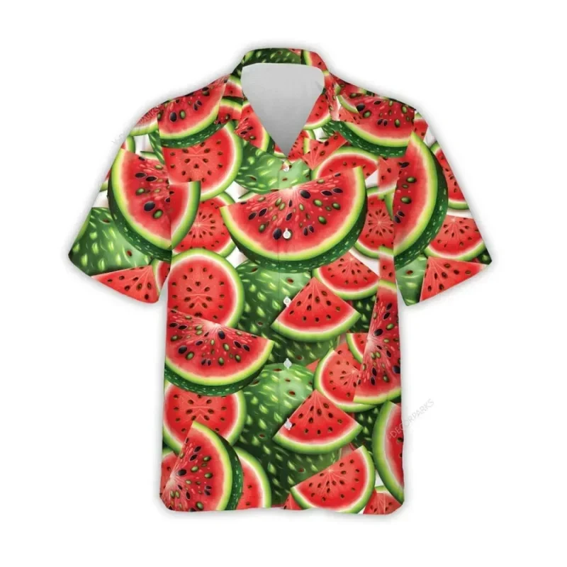 3d Printed Strawberry Kiwifruit Hawaiian Shirt Men Tropical Fruits Summer Beach Aloha Button Down Short Sleeve Blouse Tops