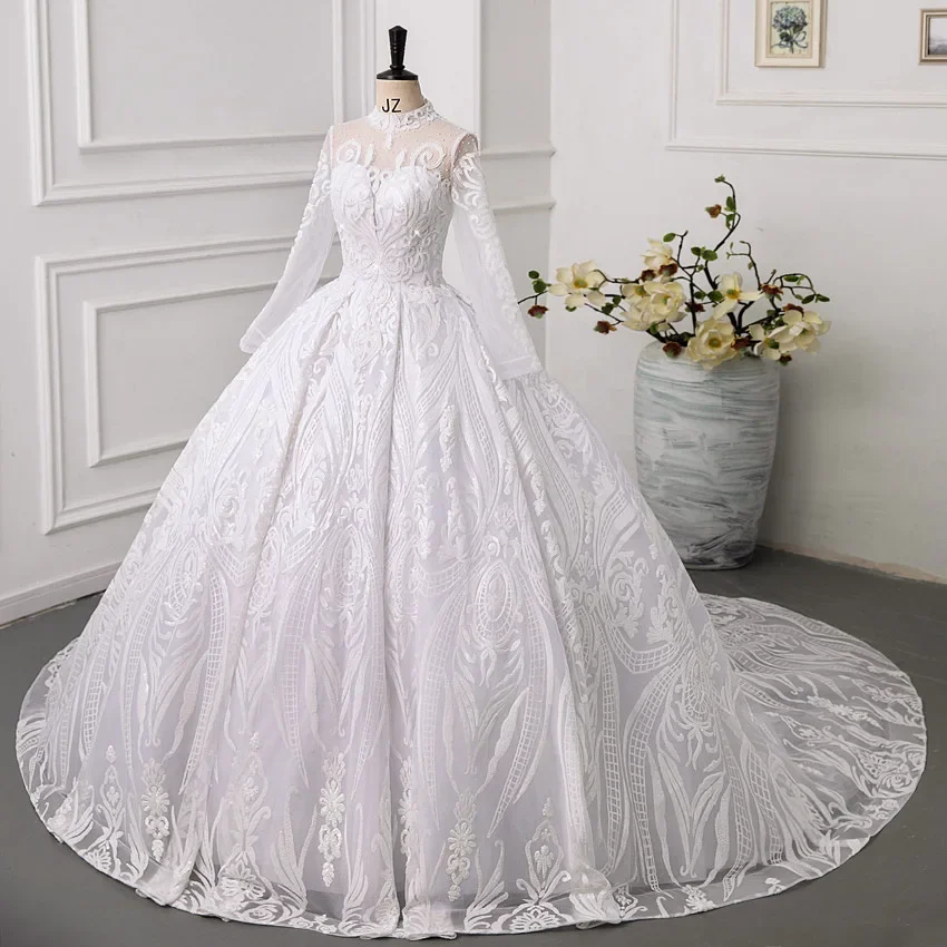 Handmade Customized Wedding Dress 2024 New Bride Big Tail Slimming Princess Long Sleeved Heavy Industry Palace Style Floor Skirt