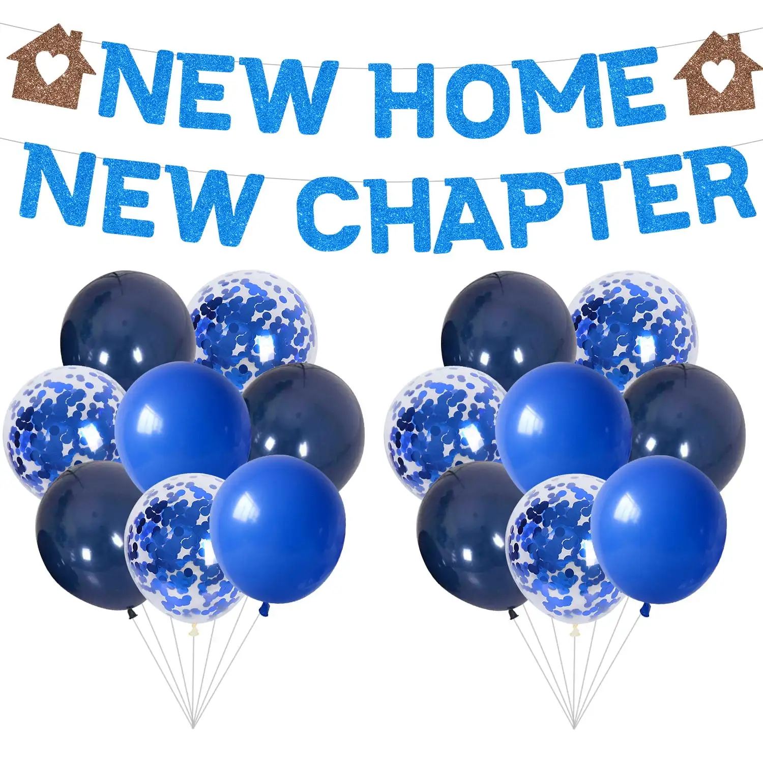 

New Home New Chapter Letter House Decor Banner Blue Latex Balloon Gold Scallion Paper Set New Home Party Decoration Supplies Set