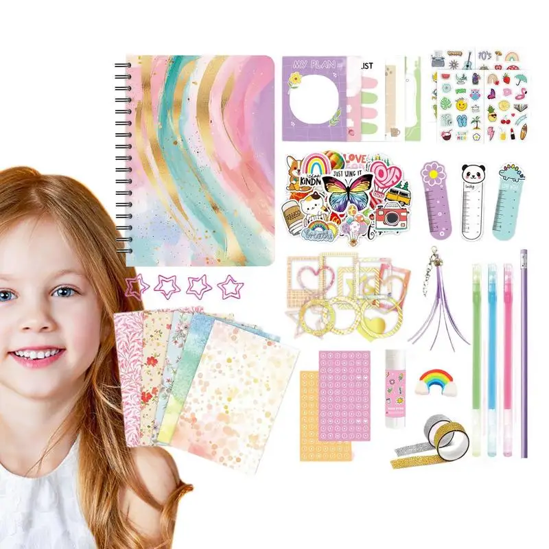 Little Girls Diary Cute Journaling Art Crafts Stationary Set Little Girls Stickers Scrapbook Diary Supplies Set Portable For