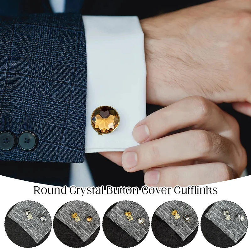 Non-French Shirt Rhinestone Cufflinks Geometric Round Snowflakes Small Brooches High-end Men Business Dress Wedding Accessories