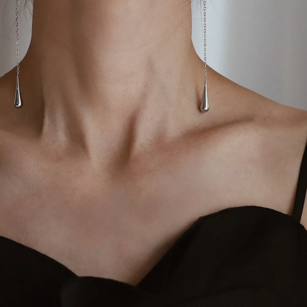 Koreanische glatte Wassertropfen-Quasten-Ohrringe für Frauen, antiallergischer Edelstahl-Charm, täglicher Schmuck