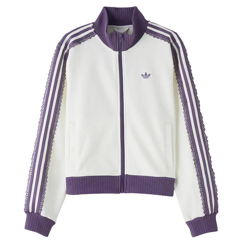 Adidas Trefoil Women's Stand Collar Loose Jacket Korean Style Lace Three-Stripe Coat Lf2334