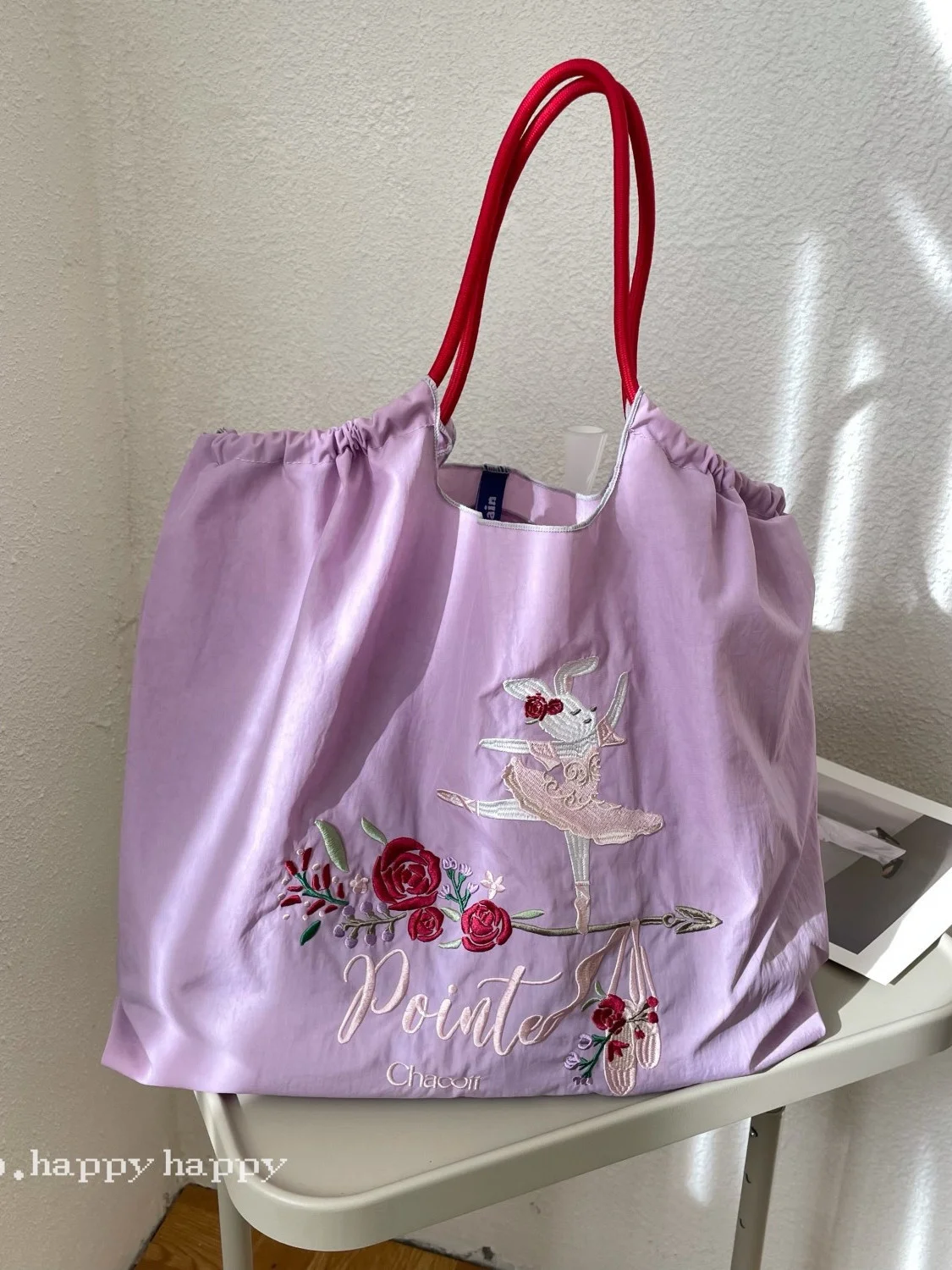 Japanese Niche Cashew Flower Embroidered Shopping Bag, Nylon Eco-friendly Bag, Fashionable Portable Shoulder Bag Size L