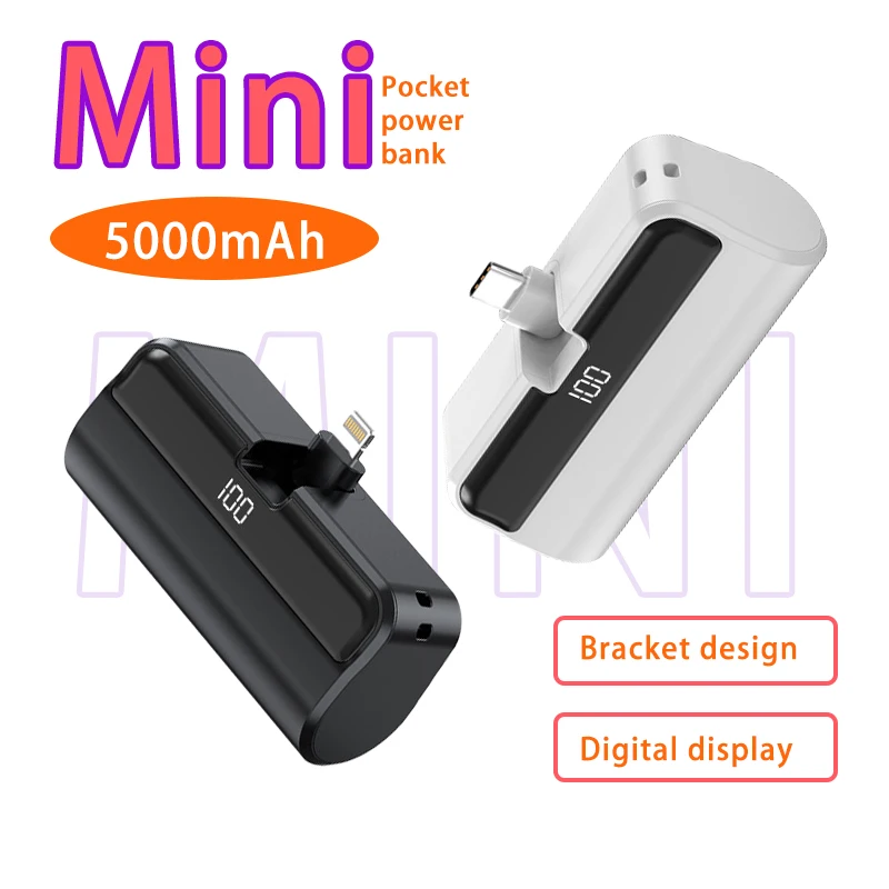 Mini Portable External Battery 5000mAh with Bracket Digital Display Power Banks for IPhone Xiaomi Huawei Samsung
