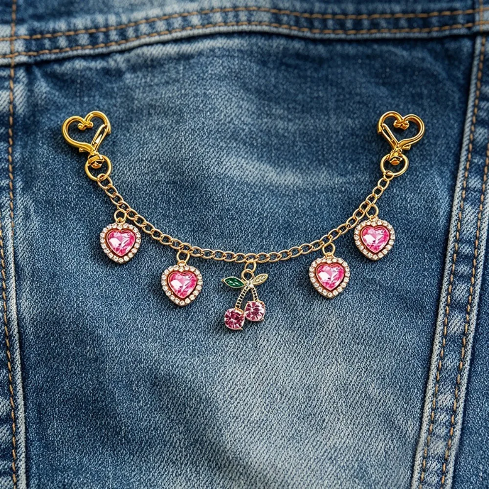 Fashion Alloy Bag Charm Cherry Heart Shape Glass Stone Inlaid Bag Pendant Bag Hanging Decor Daily