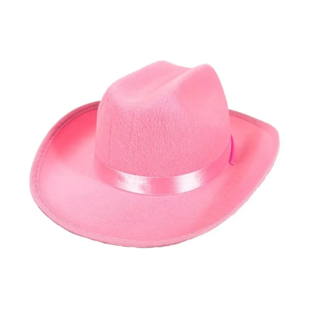 Solid Color Kids Cowboy Hat Felt Ethnic Style Western Cowboy Hat Sunscreen with Adjustable Chin Strap Jazz Hat
